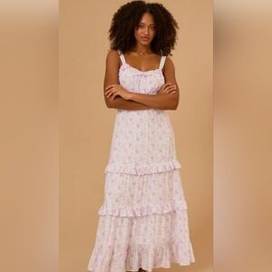 Altar'd State Meleny Flower Maxi Strap Dress White Pink Blue  NWT